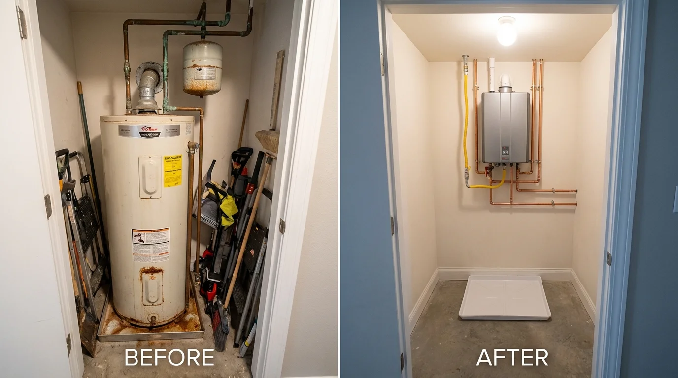 Tank water heater versus wall-mounted tankless unit comparison for Astoria, IL homeowners
